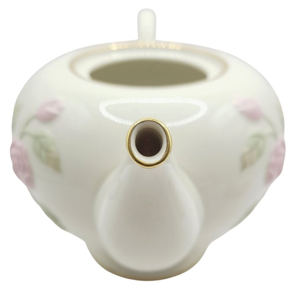 Lenox Great Giftables Rose Vine Teapot Porcelain Pink Rose Gold Trim Floral - Picture 5 of 14